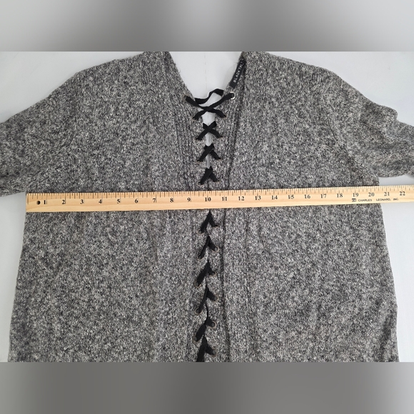 Black Tape M Lace-Up Back Cardigan Sweater Black Gray 1748-AX - Picture 10 of 13